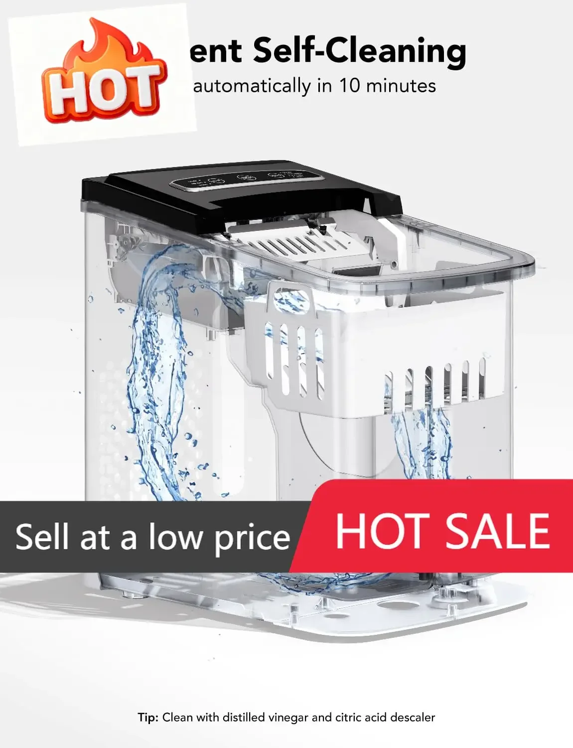 

Portable Ice Maker Machine with Self-Cleaning, 6 Mins 9 Bullet Ice, 26lbs/24Hrs, Voice Remote for Home Kitchen Party Camping