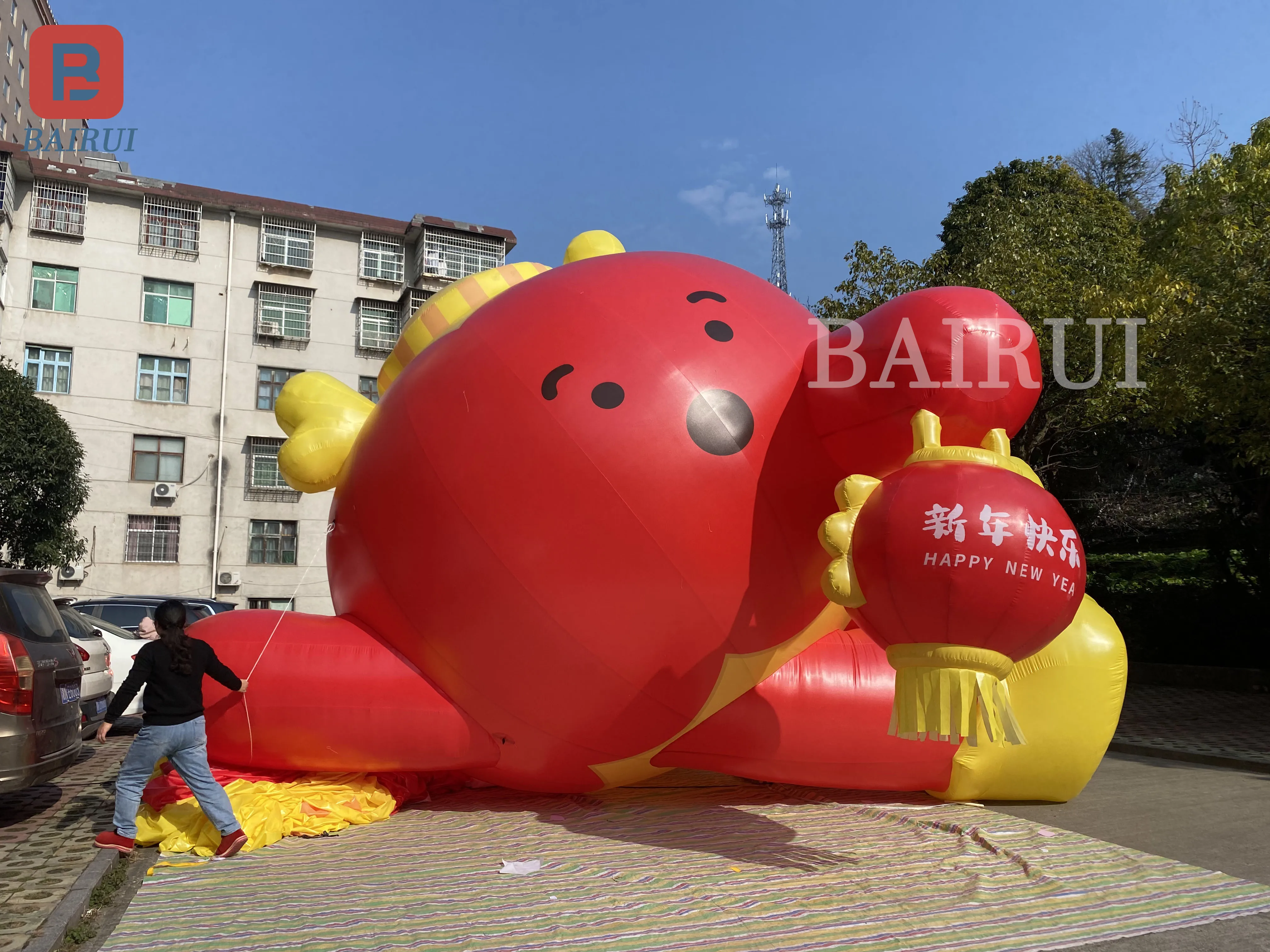 Aufblasbare Smiley-Laterne rote Kugel Neujahr Maskottchen Cartoon Modell Platz kann angepasst werden