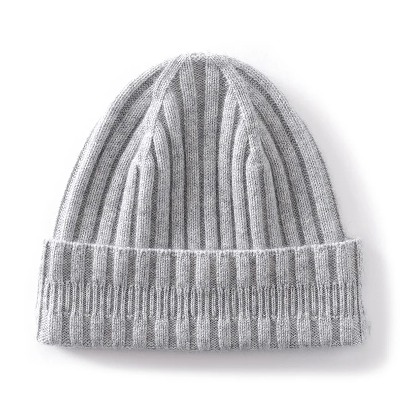 Autumn Winter 100%Quality Cashmere Knitted Hats for Men&Women Outdoor Casual Soft Warm Cap Unisex Street Ribbed Cuffed Beanie