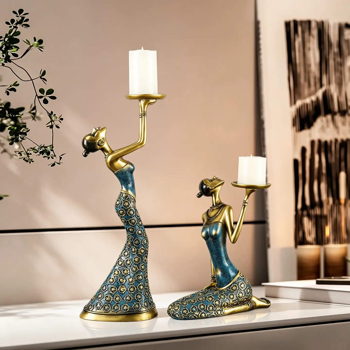 DSA European candle holder ornament Nordic romantic gold candle holder dining table retro light luxury household candlelight