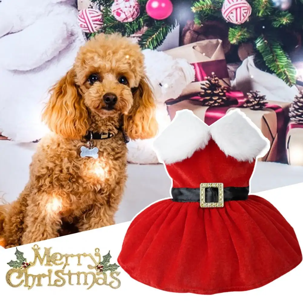 Pet Dress Belt Decoration Cosplay Santa Claus Bow Tie Party Accessory Golden Velvet Christmas Festival Pet Skirt For Puppy