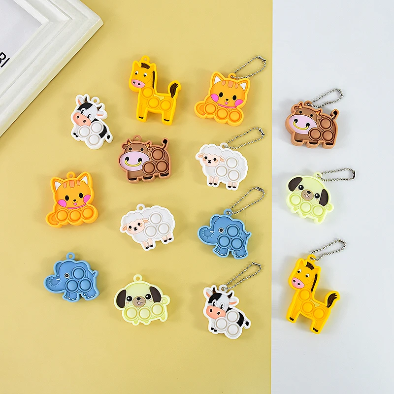 

7Pcs Pop Push Bubble Keychains Cute Animals Sheep Cat Bubble Music Stress Reduction Keychain Kids Birthday Party Press Toy Gifts