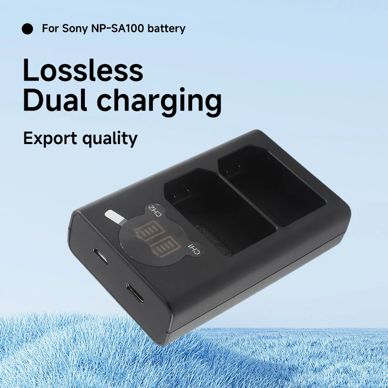 Dual Sony NP-SA100 Battery Charger with LED Power Level Display Type-C/Micro USB Power Supply for Camcorder