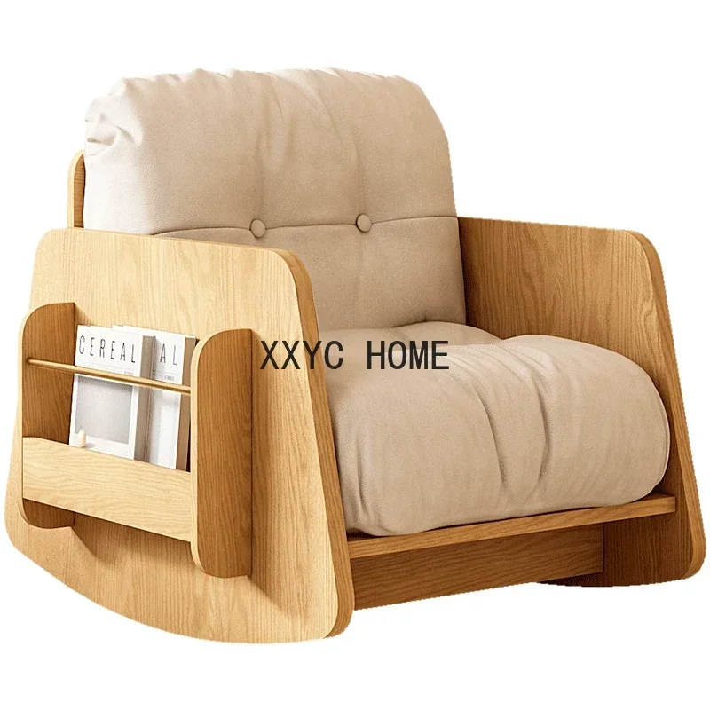

Japanese Style Single Sofa Living Room Balcony Lazy Rocking Chair Faux Leather Storage Leisure Chair