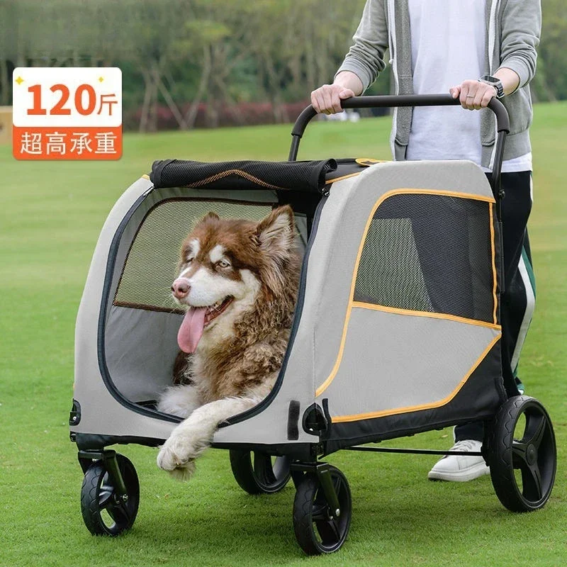 عربة كلب ضخمة وخفيفة الوزن في عربة الحيوانات الأليفة، يمكن لكبار السن الجلوس والمشي في الهواء الطلق #4