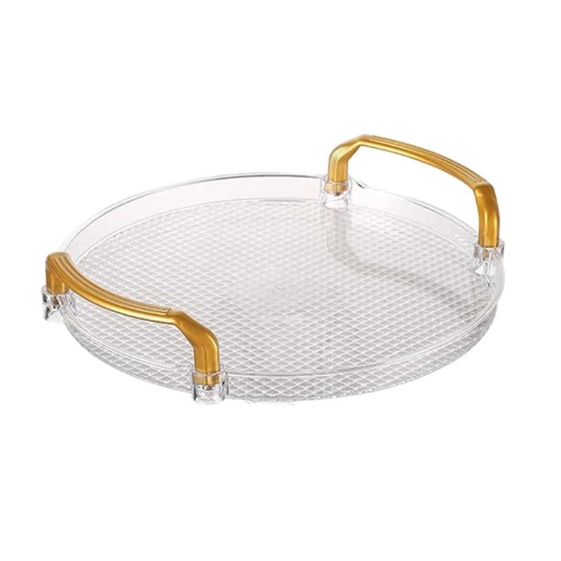 Acrylic Clear Round Serving Tray Bathroom Vanity Tray Decorative Tray With Golden Handle For Coffee Table Office