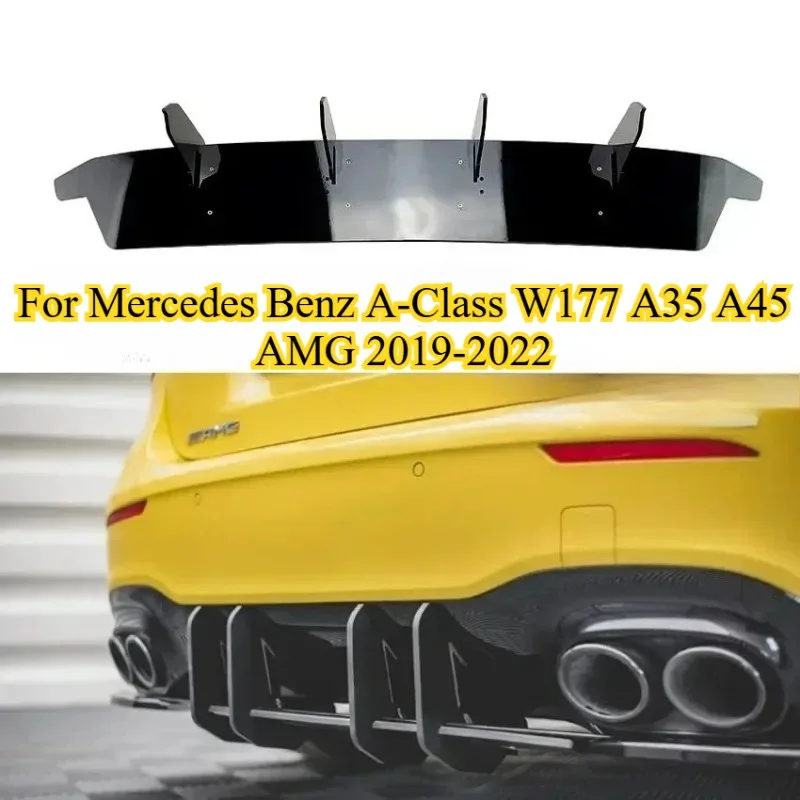 

Для Mercedes Benz A-Class W177 A35 A45 AMG 2018-2022 задний бампер шасси диффузор спойлер спойлер для губ комплект кузова ABS глянцевый черный