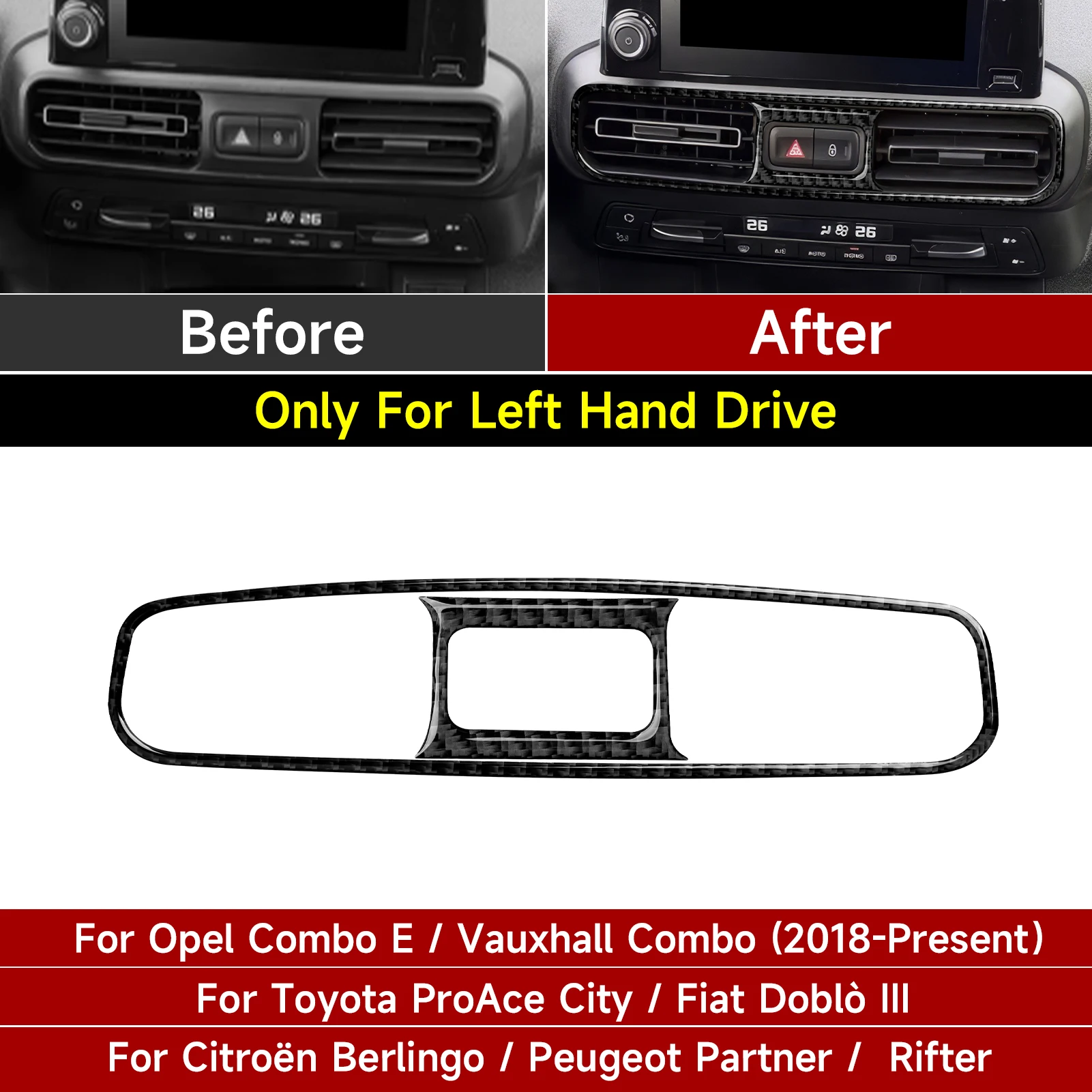 Carbon Fiber Trim Sticker. Car Center Console Side Air Outlet Panel. For Fiat Doblò Ill Citroen Berlingo Peugeot Partner Rifter.