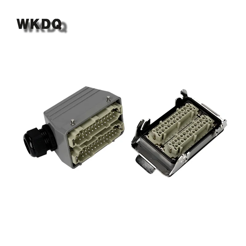 HDC-HE-048 Industrial Heavy Duty Connector 48 Core Cable Inserts Waterproof Socket 16A 500V HE48 Top/Side Rectangular Housing