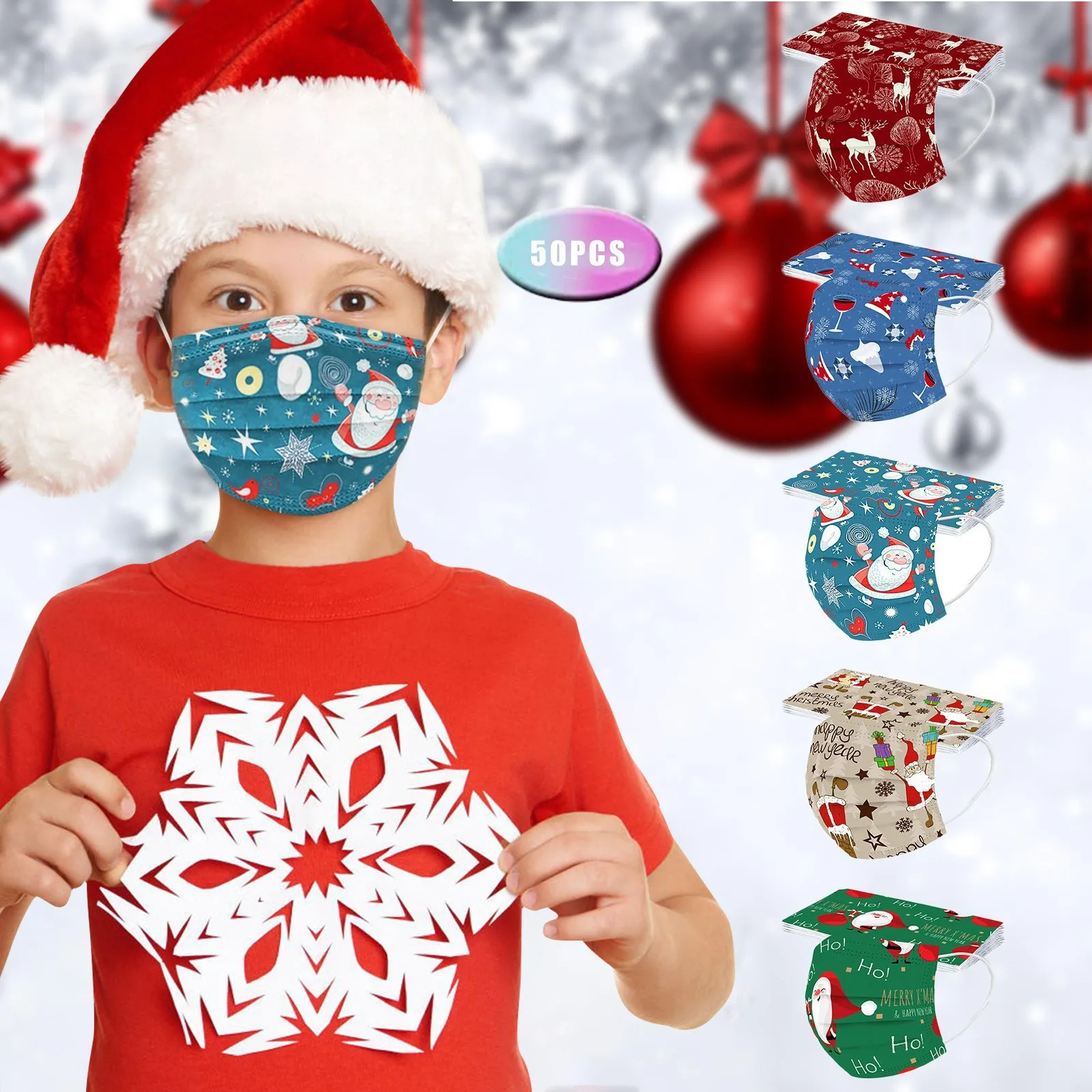 قناع طباعة عيد الميلاد للأطفال ، 3 طبقات ، مقاوم للغبار ، واقي للوجه ، خارجي ، صناعي ، للاستعمال مرة واحدة ، 10 #1