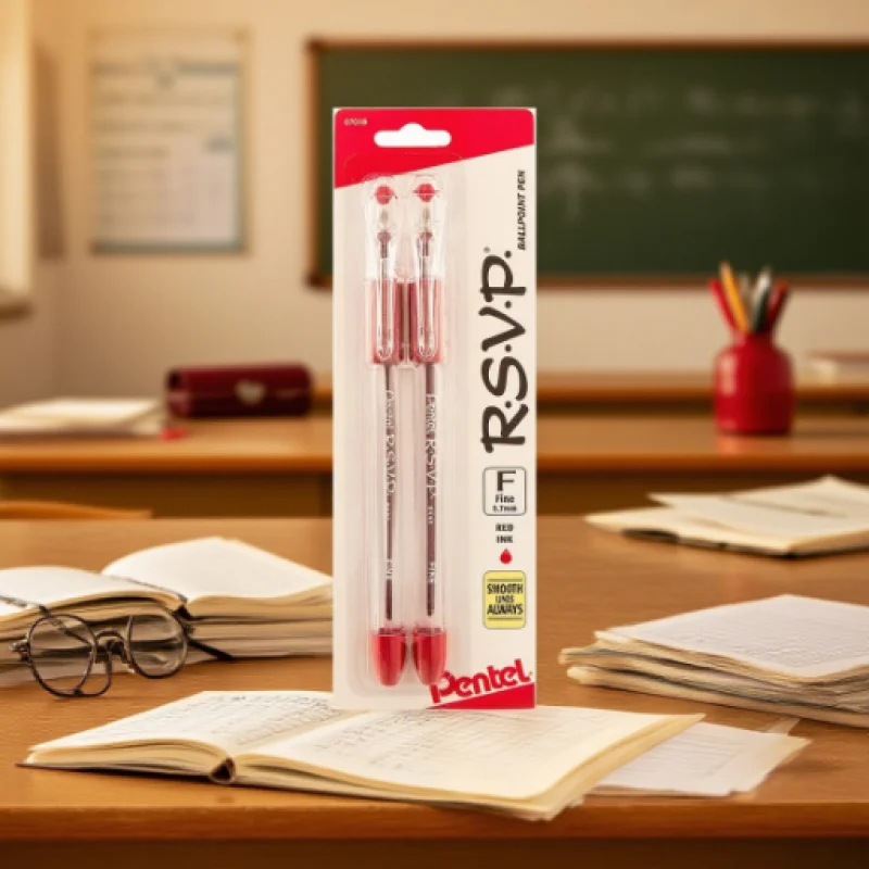 0.7mm Ultra-Fine Ballpoint Pens - 2 with Deep Red Ink Precision