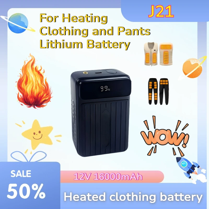 For  Heating Vest Special Battery J21-12V 16000mAh for Heating Clothing and Pants High-capacity  Lithium Battery