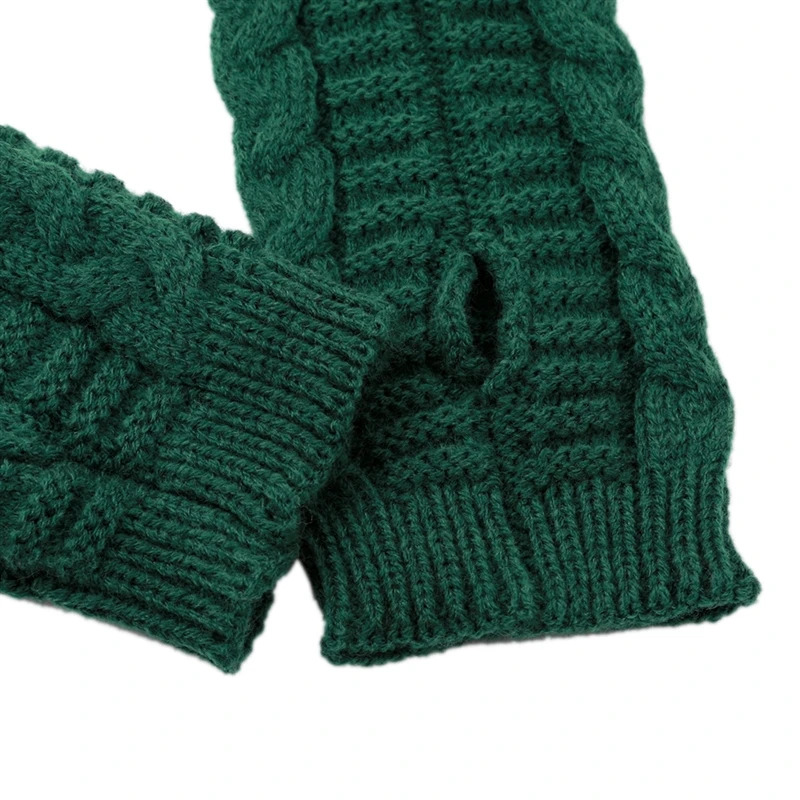 Women Knitting Embroidered Gloves Student Autumn Winter Cold-Proof Fashion Warm Soild Fingerless Fingerlings Glove Accessory