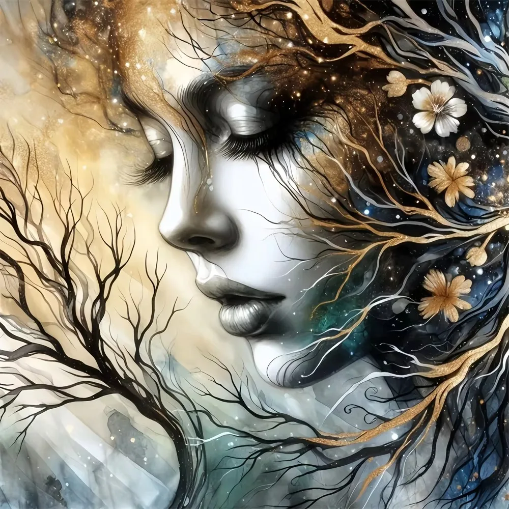 Adult Jigsaw Puzzle 500/1024 Pieces Puzzle Woman Flower Portrait Paper Puzzle Decorative Painting Exercise Brain Thinking