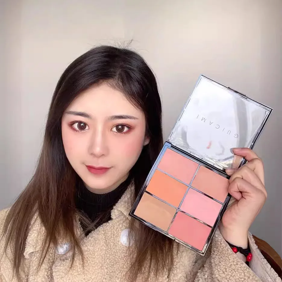 GUICAMI 6 Color Blush Plate Contouring Powder Carrot Apricot Orange Nude Natural Sun Red 6 Color Makeup