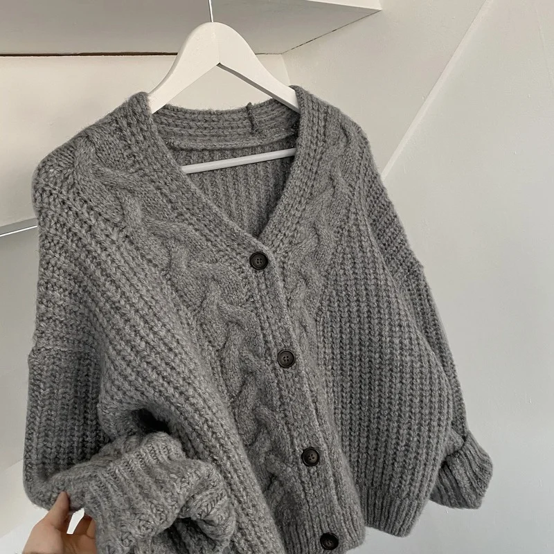 Women Cardigan Sweaters Autumn Winter Fashion Female Long Sleeve V-neck Loose Knitted Shirt Jackets Casual Sweater Coats