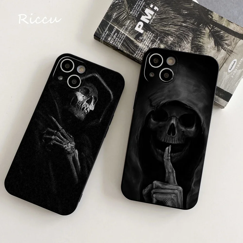 Мягкий чехол с черепом и скелетом для IPhone, чехол для Iphone 15 14 Grim Reaper, 14 11 12 Pro 8 7 Plus X 13 Pro MAX XR XS RICCU, мягкие чехлы