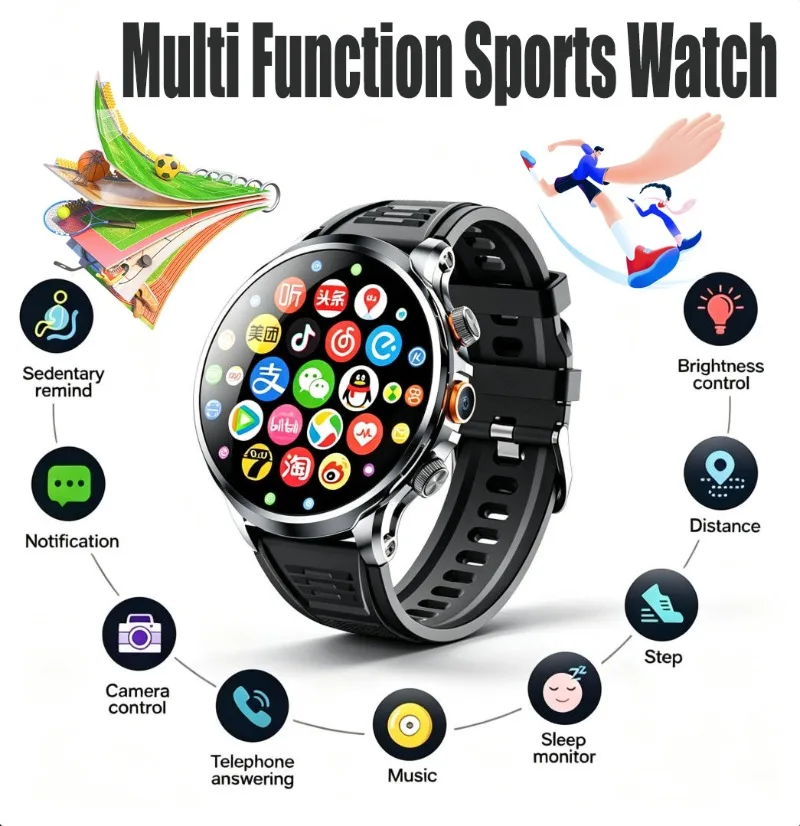 H18 Men Women Smart Watch, HD Spherical Screen Large Storage Independent Call Multifunctional Fitness Sports Wrist Watch