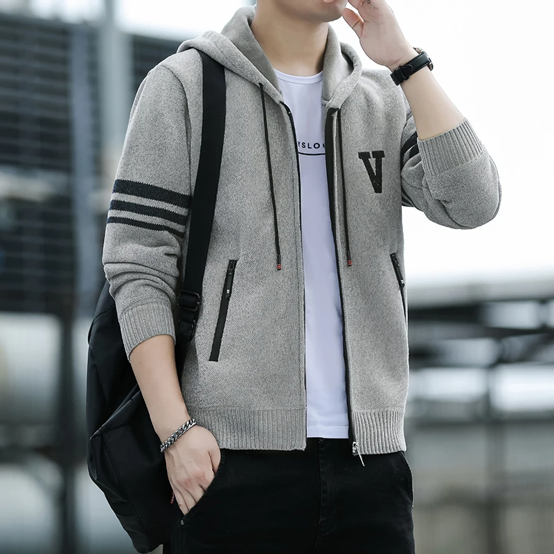 Sweater rajut pria, kardigan mantel bulu domba kasual Slim Fit M-3XL musim dingin