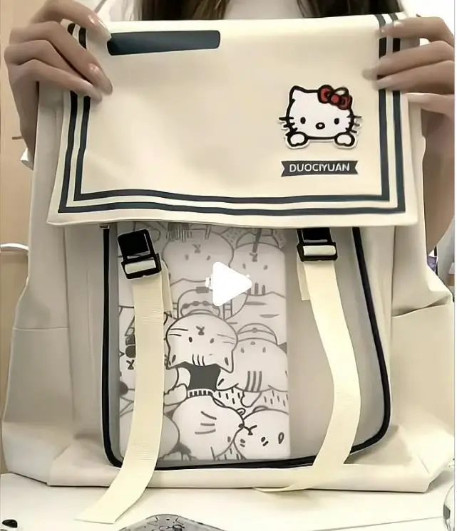 MINISO-Mochila De HELLOKITTY para mujer, morral escolar con estampado de dibujos animados para estudiantes de secundaria y secundaria, novedad de