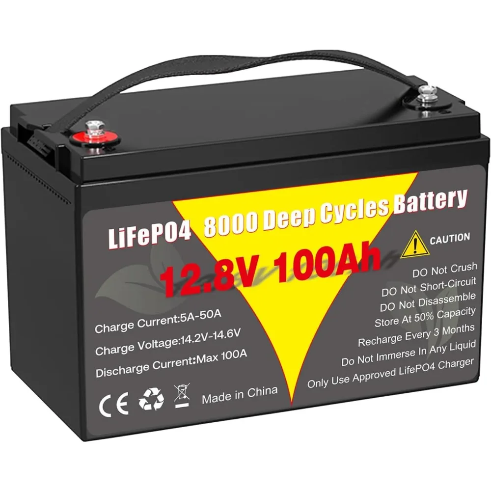 

12V 100Ah LiFePO4 Lithium Battery Group 31 with Low-Temp Protection, Built-in 100A BMS, IP65 Waterproof 1.28kWh Rechargeable