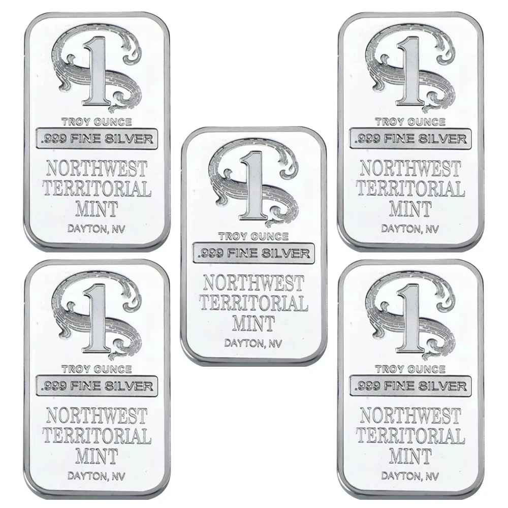 5pcs Northwest Territorial Mint Silver Replica Metal Bars NWT Mint Collectible Bullion Bar Souvenir Coin Bar Gift for Collection