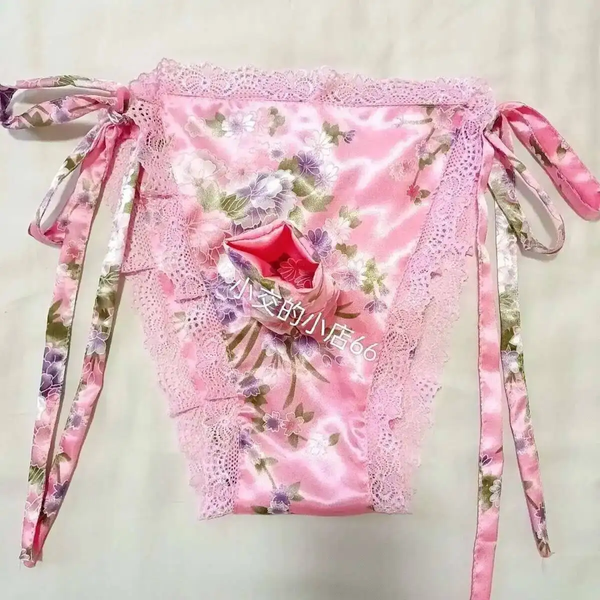 width23cmlength57cm Floral Print Men Lace Up Lingerie Panties Plus Size Underwear Sexy Medium Waist briefs