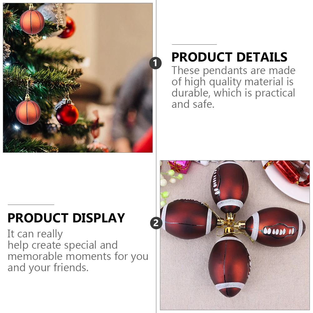 

12 Pcs Rugby Decorative Pendants Hanging Football Decorations Sports Ornaments Christmas Balls Plastic