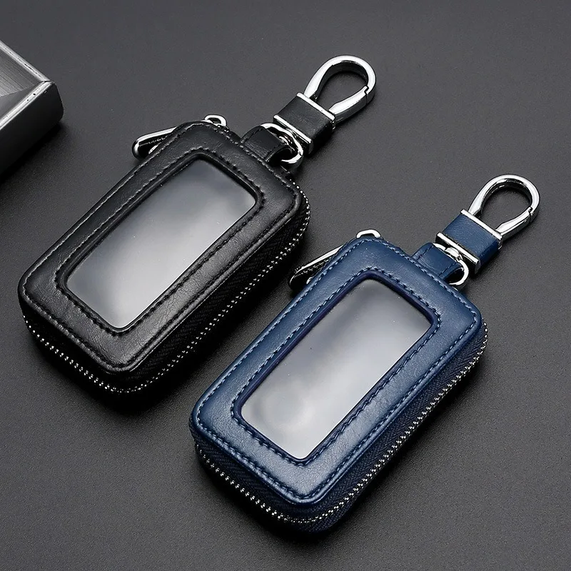 Premium PU-Leder Autoschlüssel-Etui, Transparentes Fenster mit Reißverschluss für Männer und Frauen, Universeller Autofernbedienungsschutz