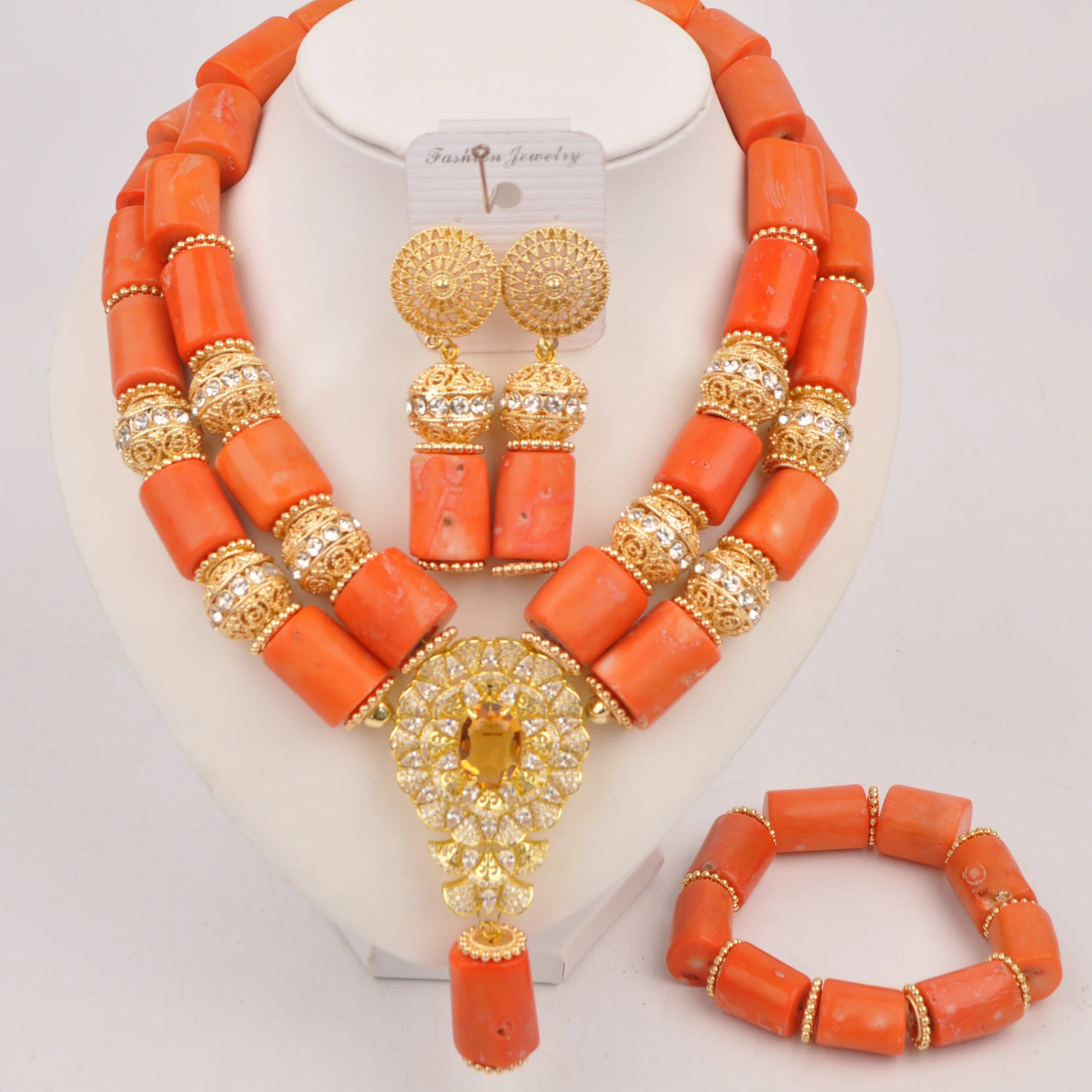 

Fashion Nigerian Original Coral Necklace African Bead Jewelry Set