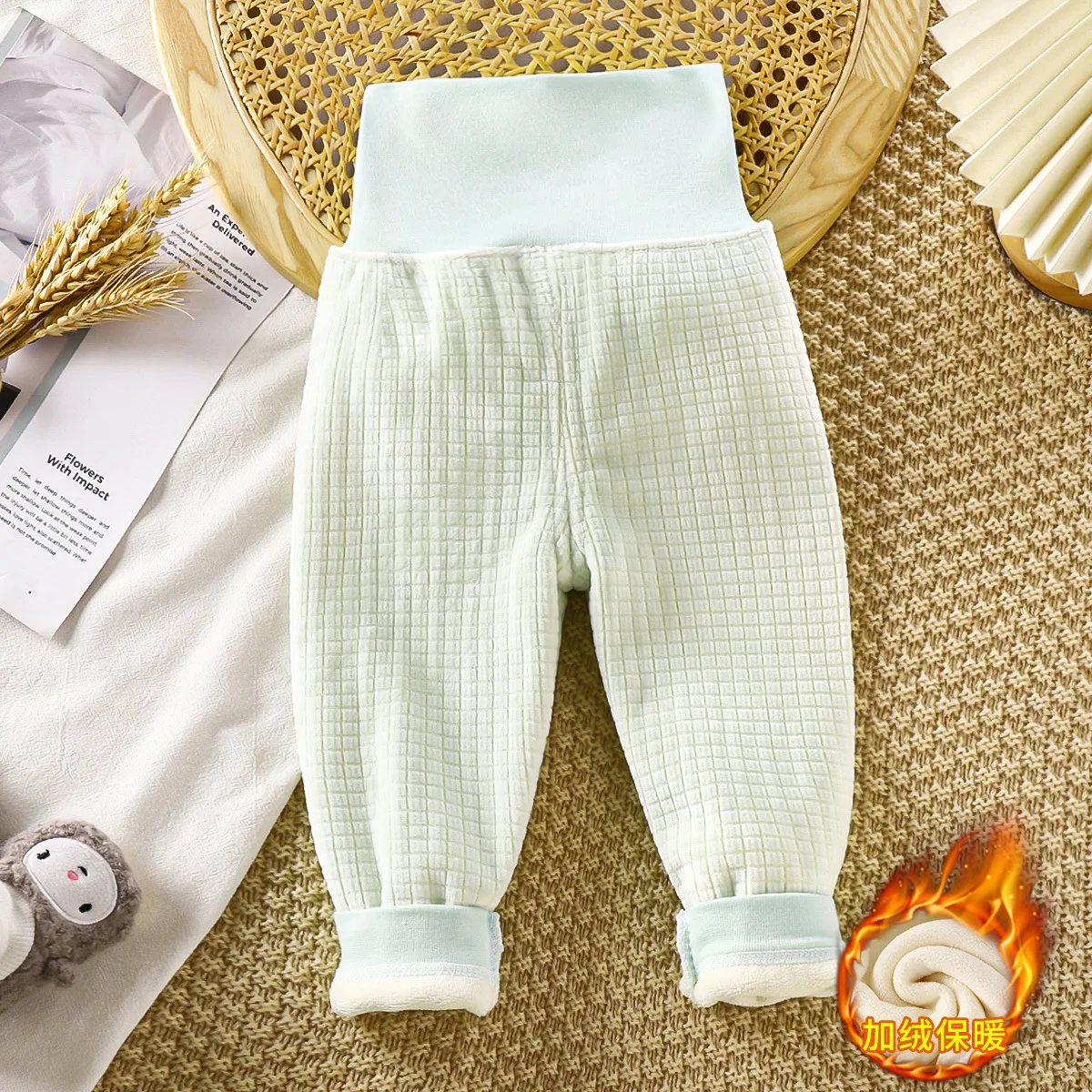 طفل الخريف الشتاء ملابس الطفل منامة السراويل طفل عالية الخصر الصوف السراويل الحرارية الطفل بلون السراويل #6