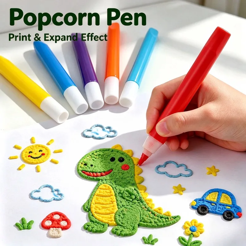 Magic Popcorn Pen 3D Expansion Effect DIY Graffiti Cotton Paint Bubble Pen for Kids Handmade Art Craft Creation