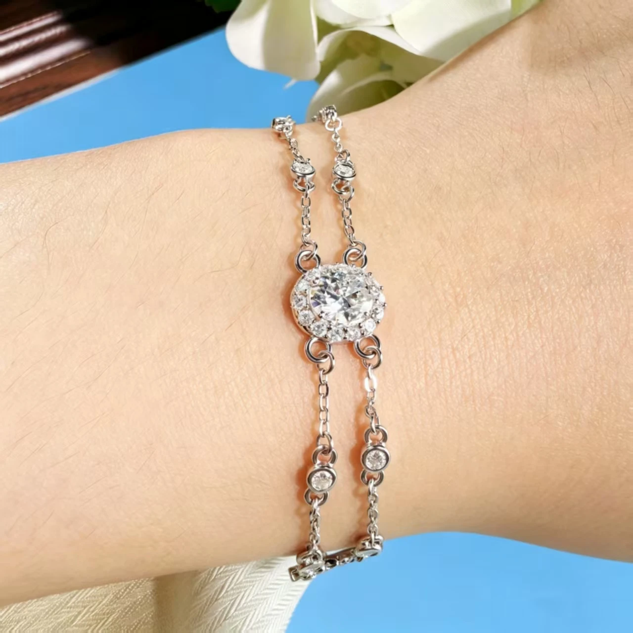 Gourch 1ct Oval Cut D Color VVS1 Real Moissanite Bracelet 925 Sterling Silver for Women Fine Jewelry 14K White Gold Plated