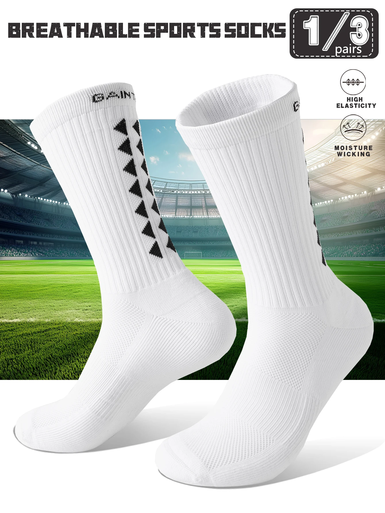 

Men's 1/3 Double Pack High-Tech Mesh Breathable Long Tube Socks Pure Color Simple Design Sports Class Football Socks White