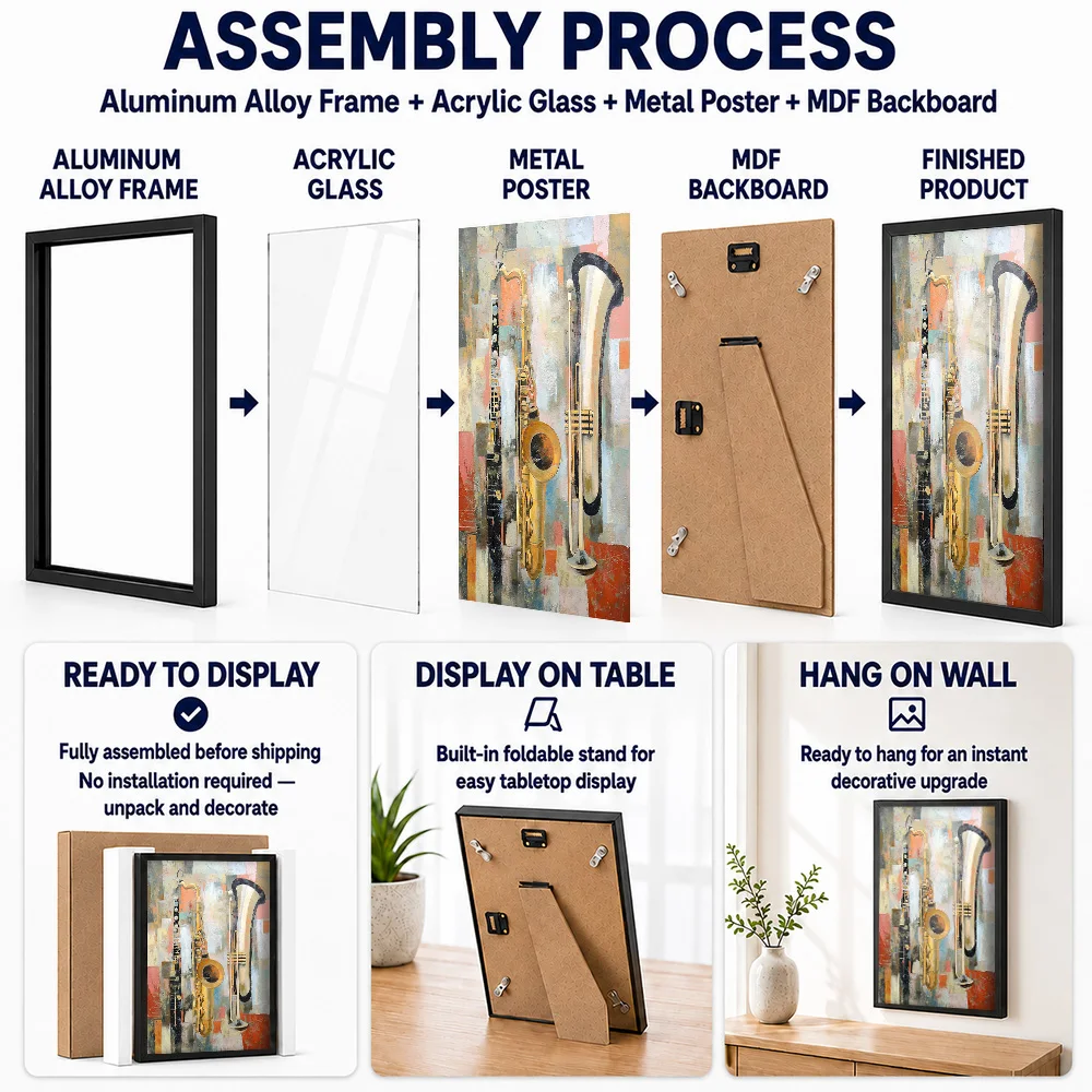 Abstract Brass Instruments Framed Metal Poster Personalized Photo Gallery Style Wall Art For Living Room Memorable Friend Gift