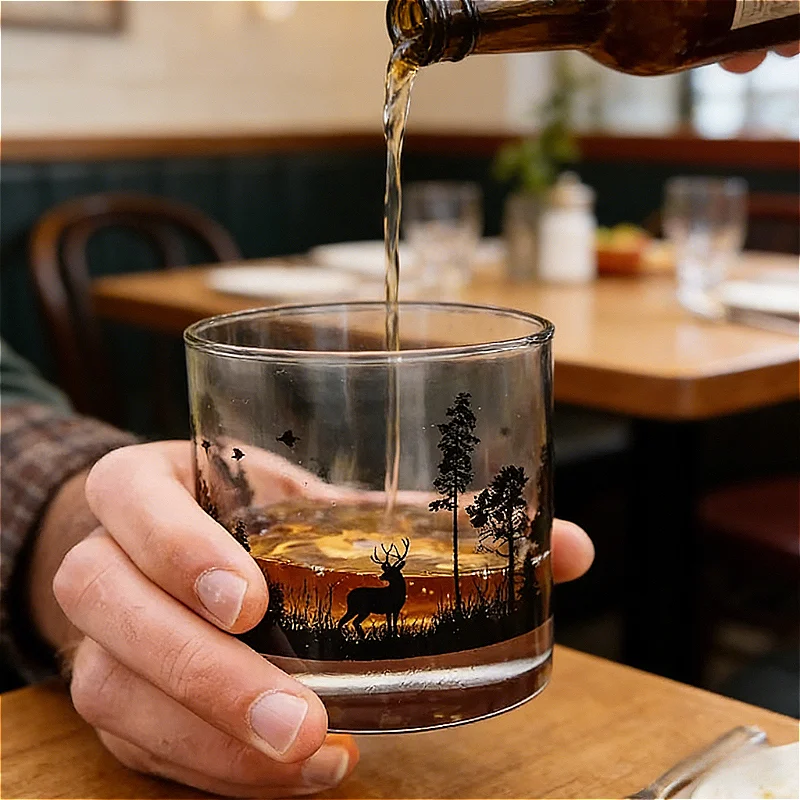 Black Silhouette Pattern Wine Glass Water Cup Creative Cocktail Glass Brandy Cup Thick Bottomed Whiskey Glass Bar Accessories