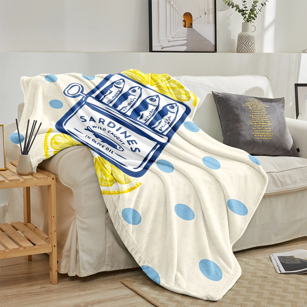 Cream Dots Sardines Lemon Cute Flannel Fleece Throw Blanket Soft Plush Bed Couch Cover Perfect Gift for Women Girls Kids