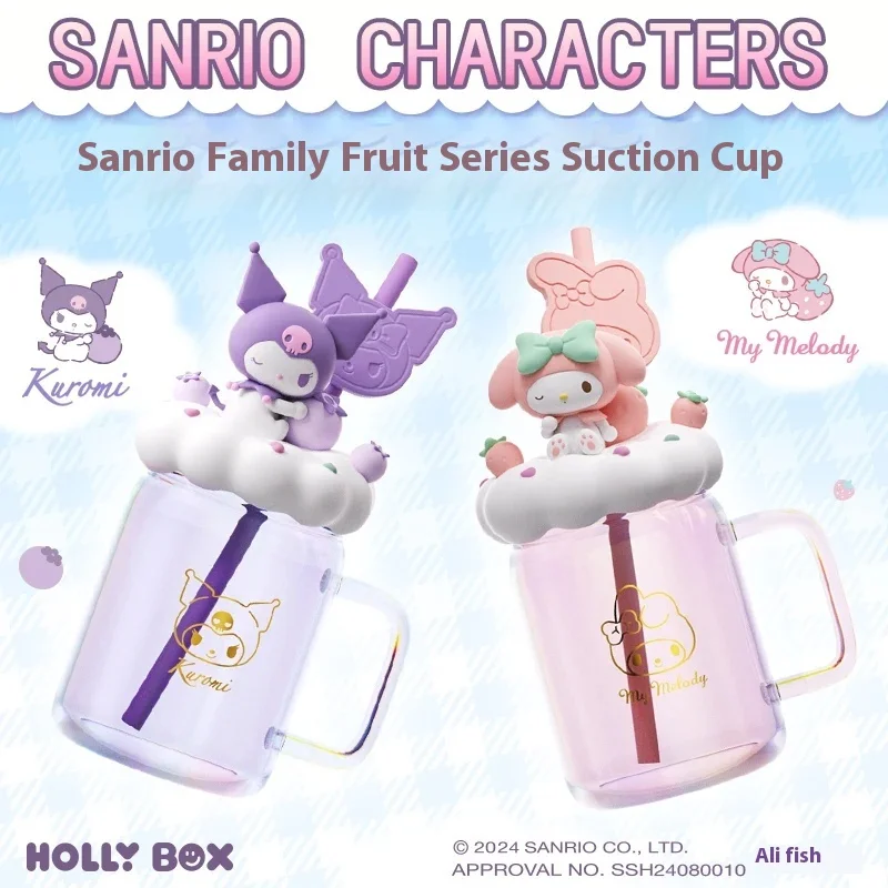 510ml Kawaii Sanrio Characters Family Fruit Series Water Cup Lovely Kuromi My Melody Straw Glass Maiden Heart Drinking Kid  Gift