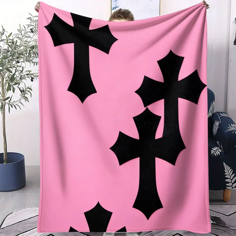 Cross Print Flannel Blanket Throw Blanket Warm Gift Blanket Soft Digital Printed Fleece for Sofa Bed Home Decor All Season