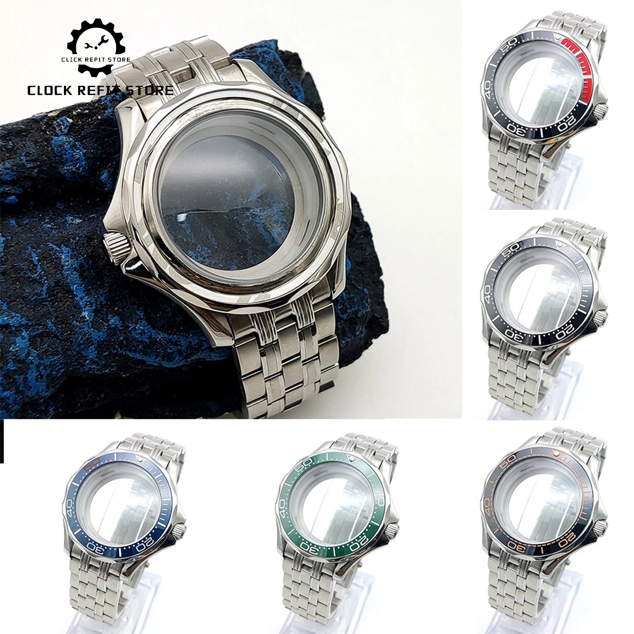 41mm 007 Mens Watch Mod Kit Waterproof Sapphire Crystal Transparent Case Back Replacement Parts Compatible With NH35 NH36