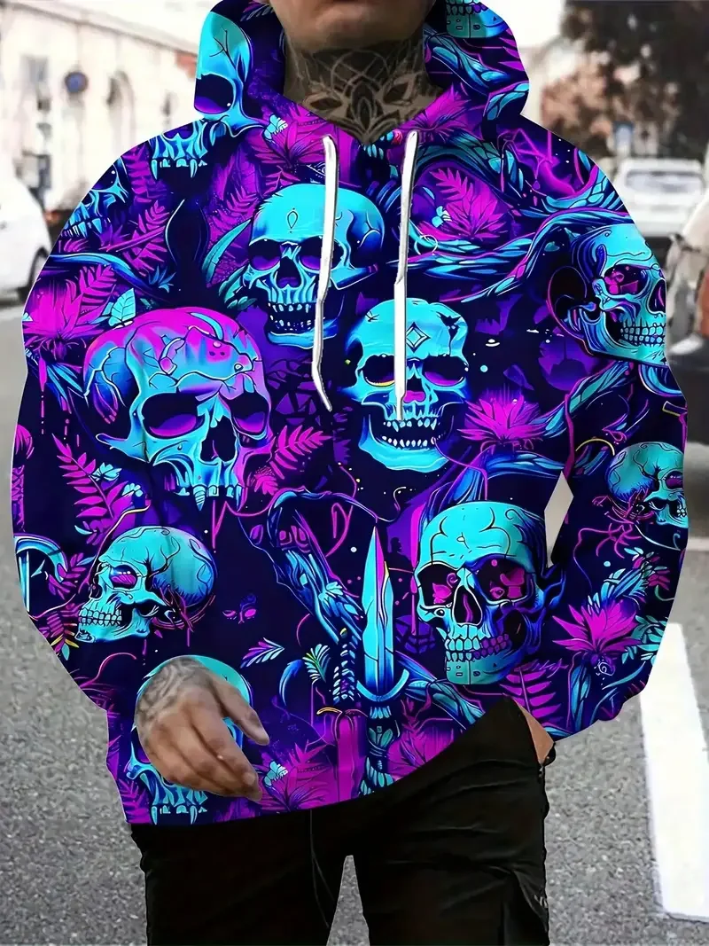 Horror Bloody Heren Hoodies Herfst En Winter Nieuwe Halloween Element Sweatshirts Grappige 3D Schedel Gedrukt Truien Herenkleding