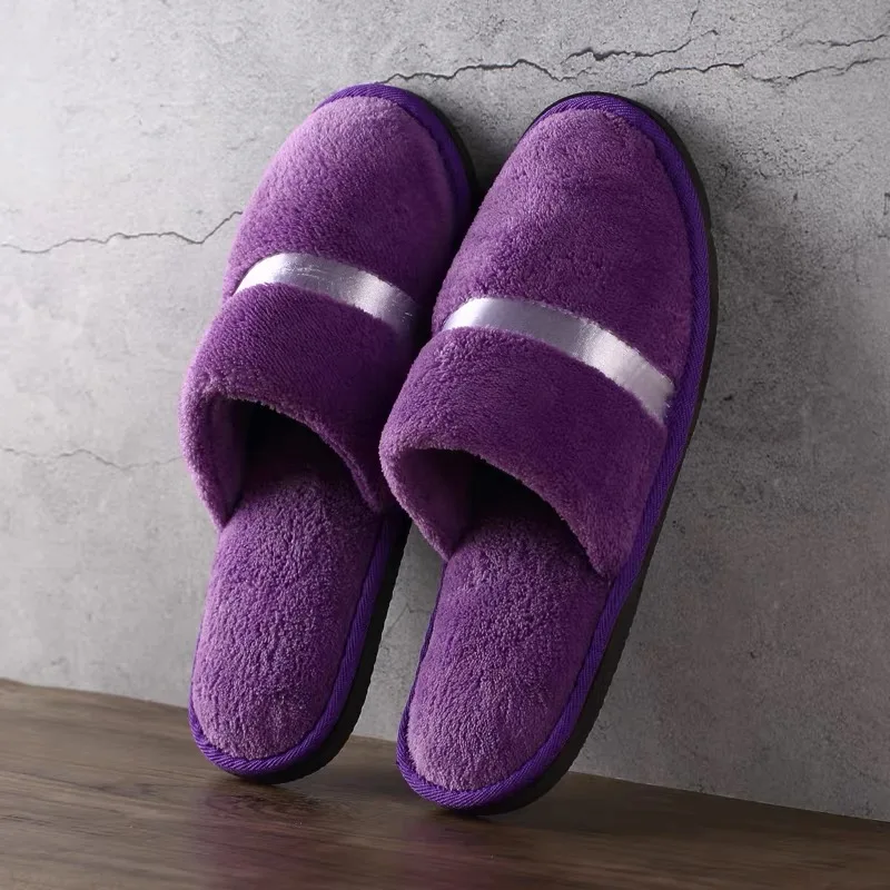 Coral Fleece Cheap Hotel Slippers Travel SPA Slipper Non-slip Soft Home Guest Shoes All-inclusive Slippers Solid Color Slippers