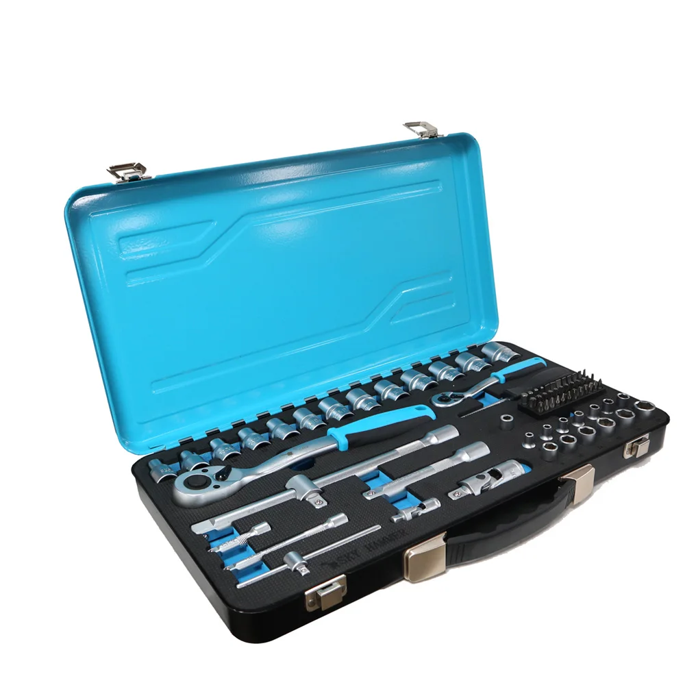 74Pcs Hand OEM Hard Case 1/2 Inch 1/4 Inch Ratchet Socket Wrench Tool Set Auto Repair Chromium-Vanadium Steel Material