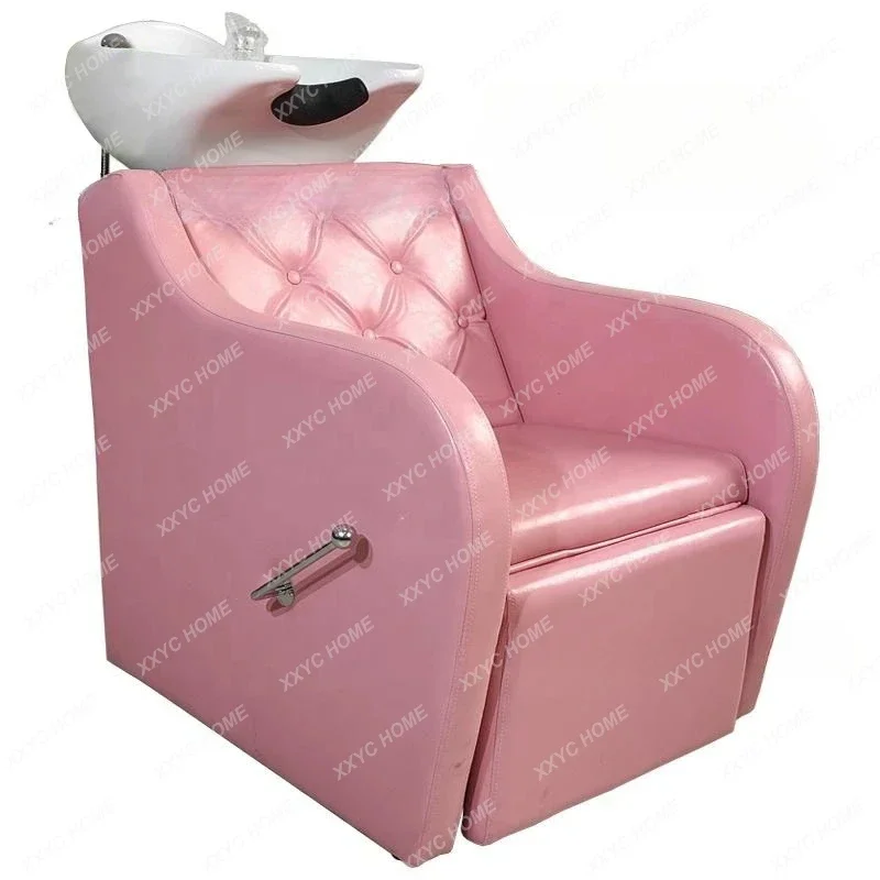 Barber shop seated semi-lying flush bed small shampoo bed special for hair salon, enlarged and deepened ceramic basin
