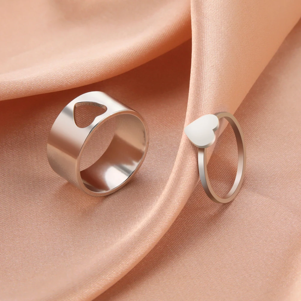 Kkjoy Fashion Silver Color Stainless Steel Airplane Love Couple Set Ring For Women Lightning Adjustable Jewelry Gift Wholesale