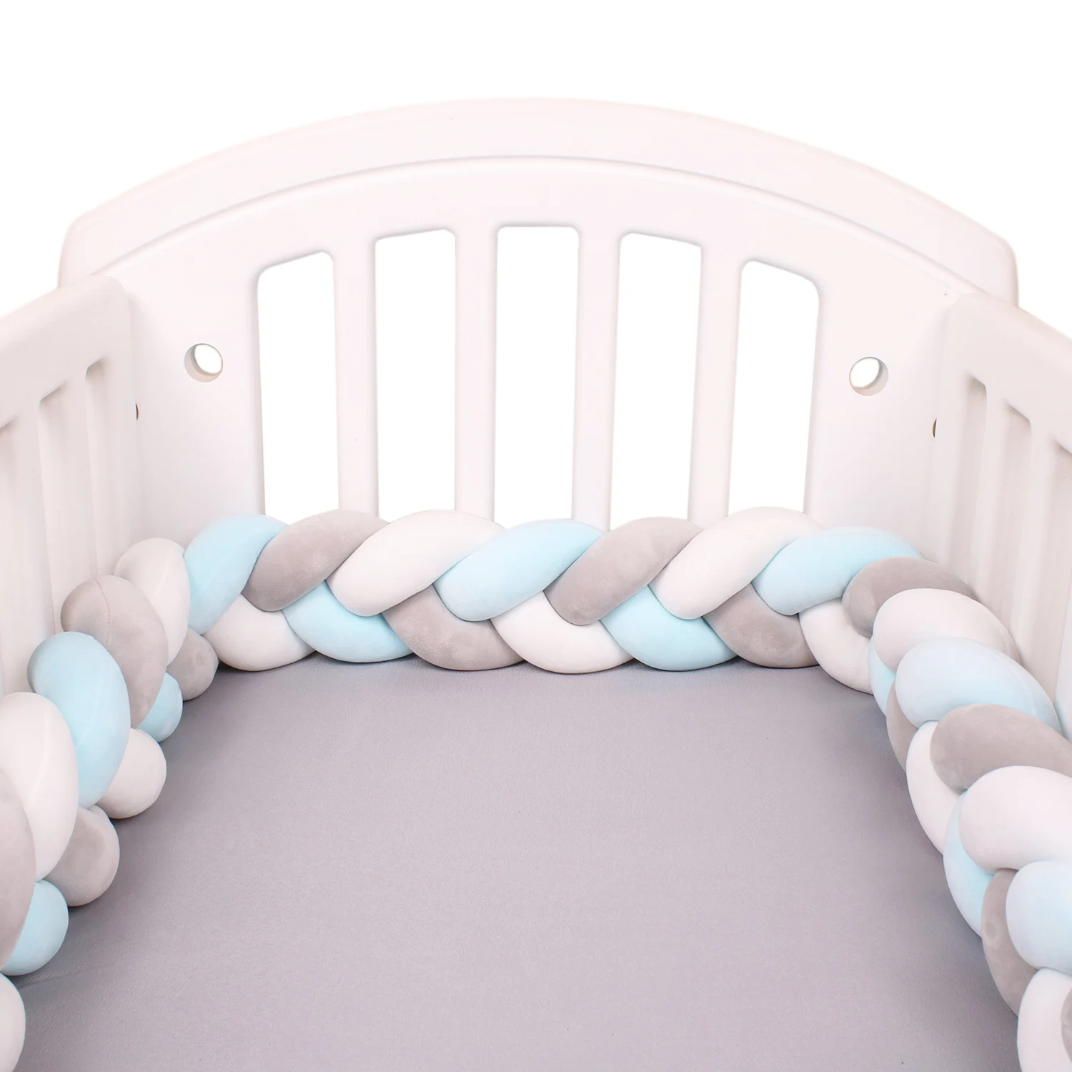  1M/2M/3M/4M Knoten Geflecht Baby Bett Stoßstange Infant Wiege Schutz plüsch Kissen Kissen Krippe Anti-kollision Zimmer Dekor – Detail 13