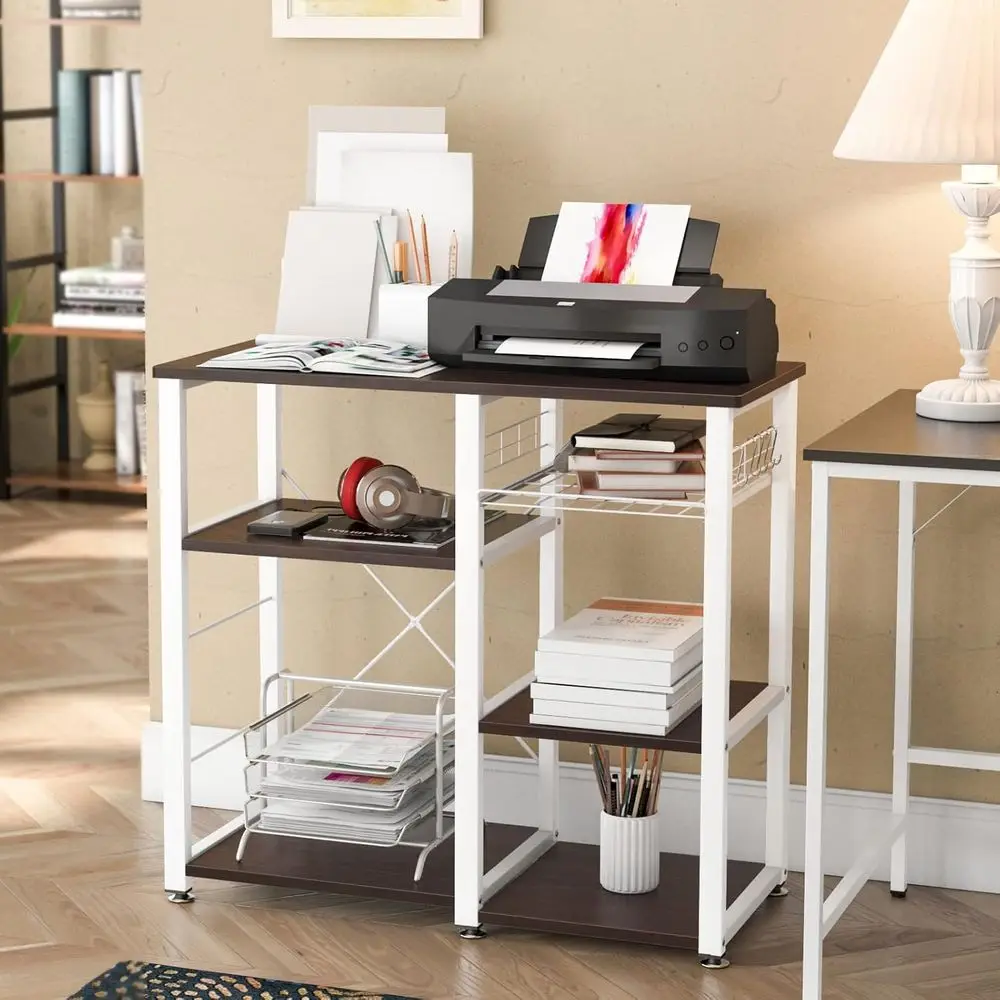 

3-Tier Microwave Stand with Storage Shelves and Hooks, Multifunctional Utility Rack for Kitchen, Living Room, and Corridor (Blac