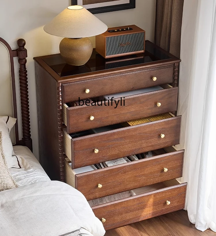 

French retro storage cabinet solid wood storage cabinet bedroom bedside storage cabinet living room against the wall