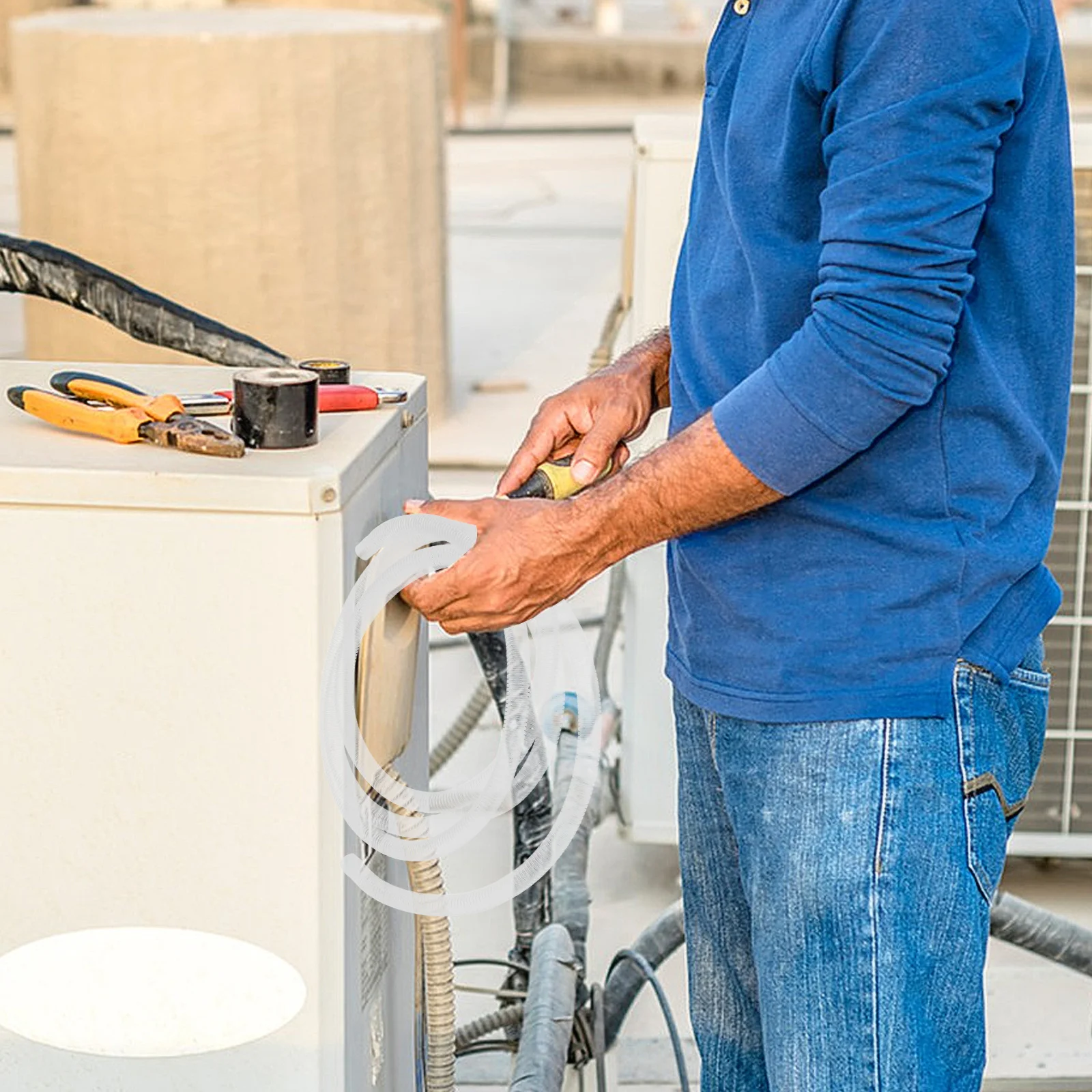 أنبوب تصريف مكيف الهواء، وحدة خارجية مناسبة عالمية، خرطوم مكثف بلاستيكي متين، سهل التركيب، اتصال مانع للتسرب للمياه