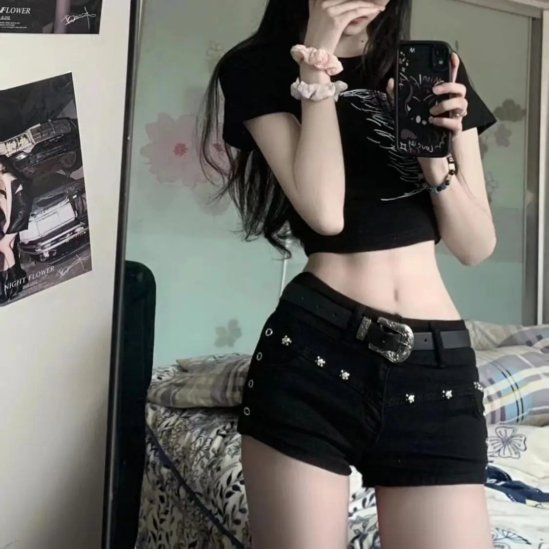 

Винтажные джинсовые шорты с низкой талией, эластичные облегающие джинсовые шорты больших размеров, шорты со рюшами, женские джинсы Y2K Jorts, сексуальные ретро